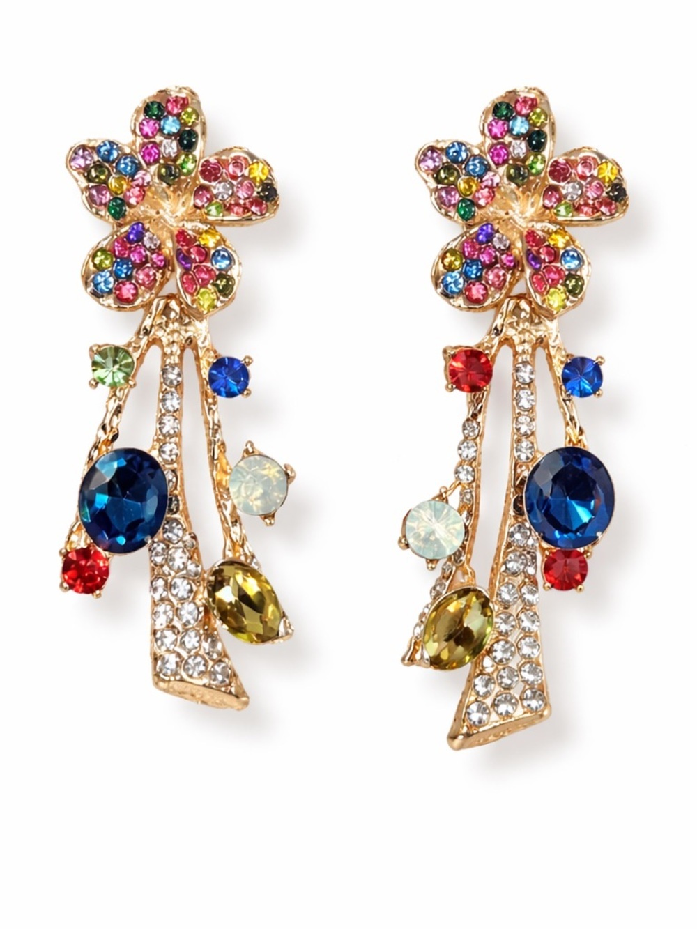 Multicolor Floral Drop Earrings.